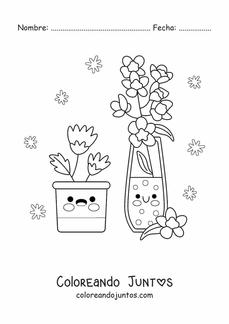 Imagen para colorear de 2 macetas con flores bonitas