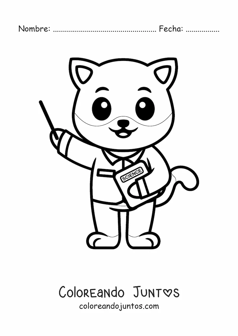 Imagen para colorear de gato científico kawaii