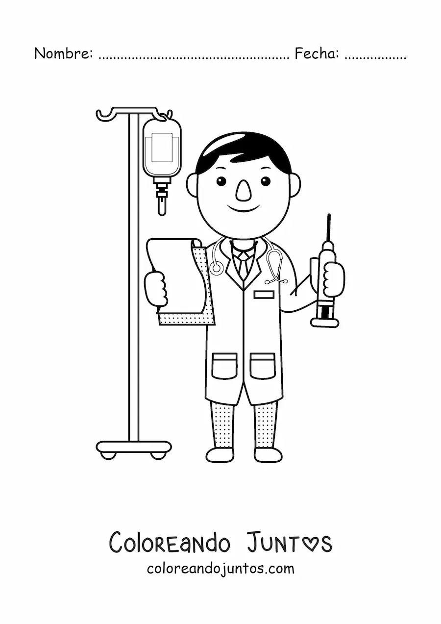 Imagen para colorear de doctor kawaii con inyectadora