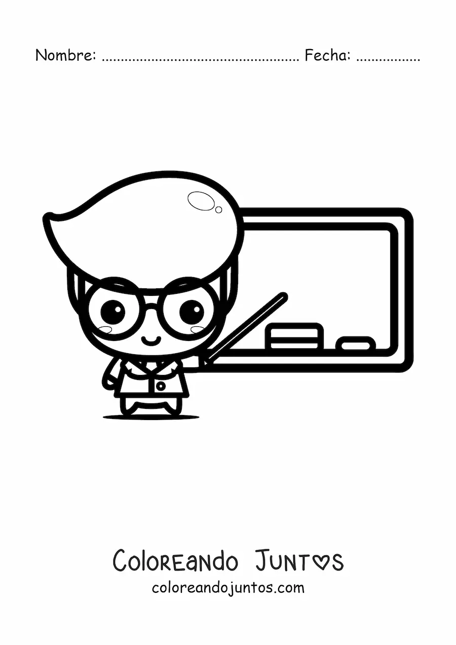 Imagen para colorear de profesor kawaii dando clases frente a la pizarra
