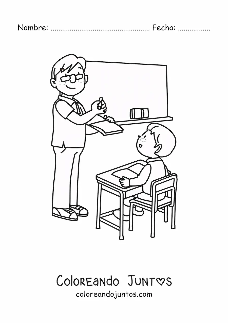 Imagen para colorear de profesor y alumno
