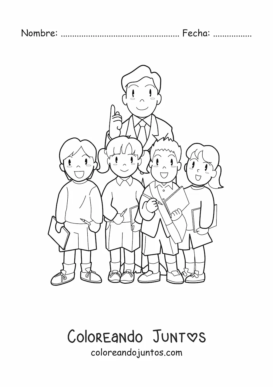 Imagen para colorear de profesor y alumnos de primaria