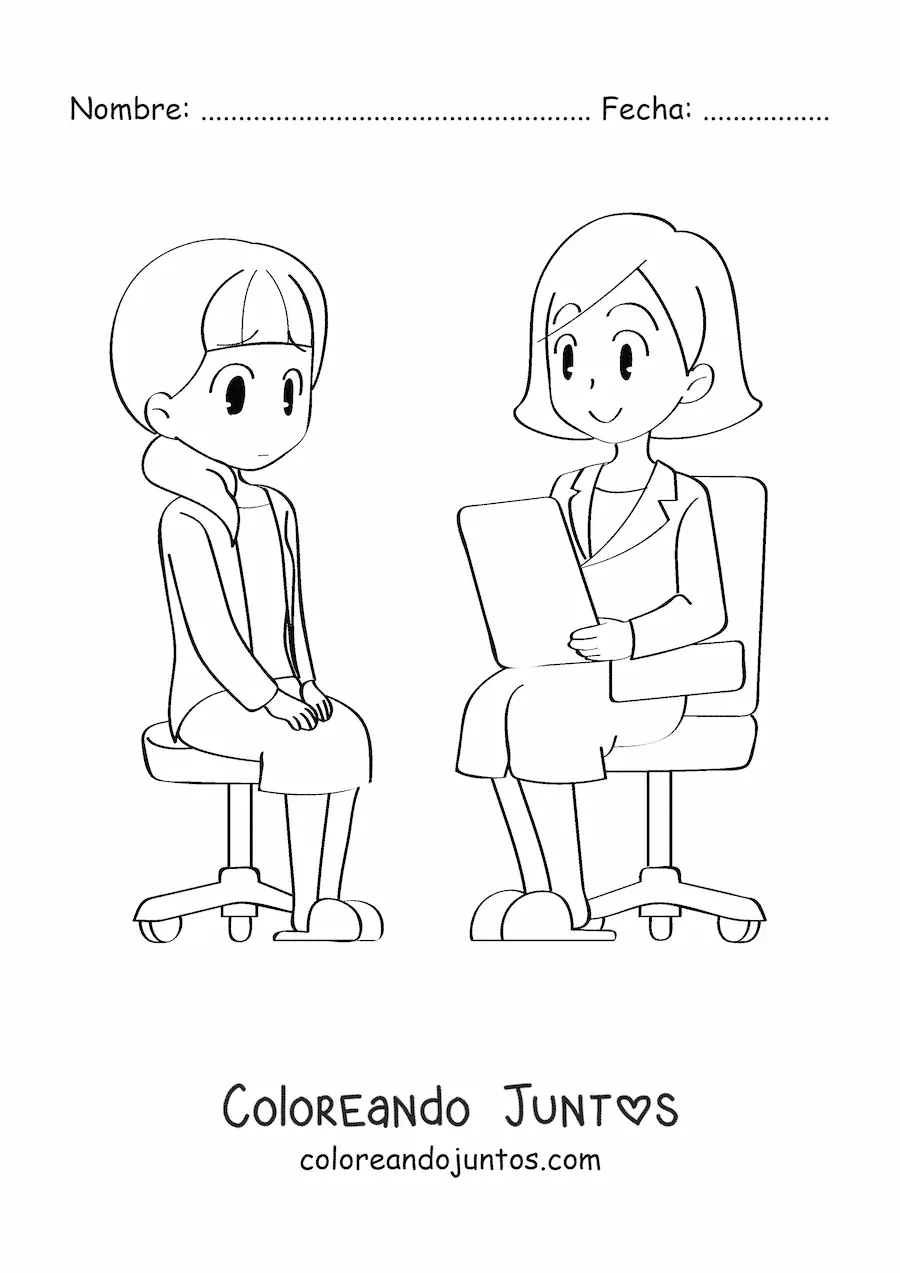 Imagen para colorear de doctora atendiendo a una paciente