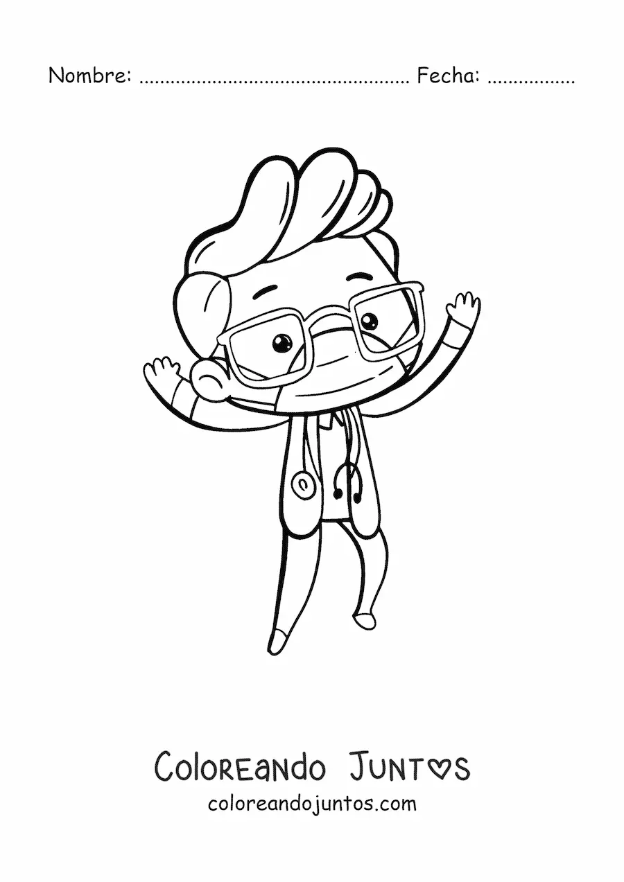 Imagen para colorear de doctor kawaii con estetoscopio