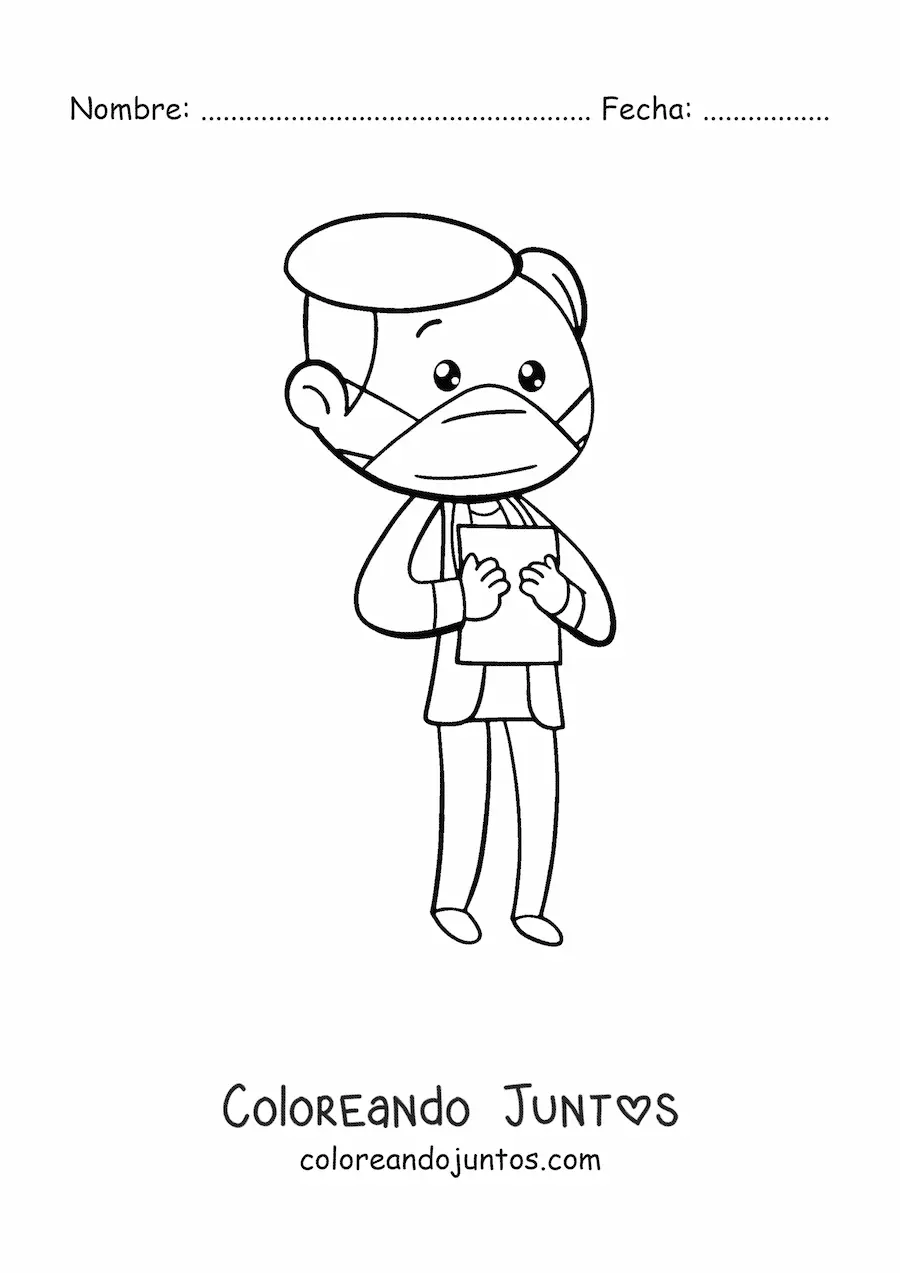 Imagen para colorear de doctor kawaii con mascarilla