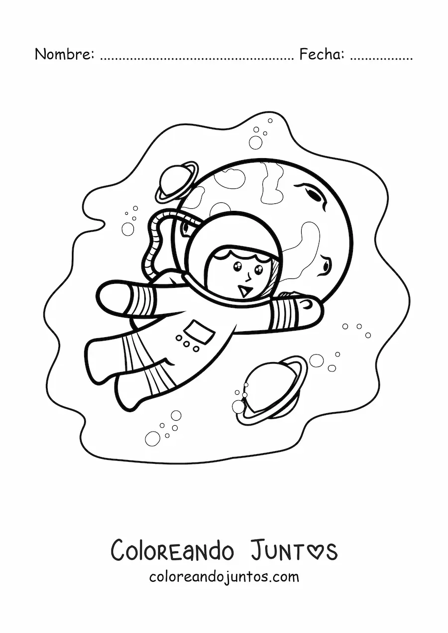 Imagen para colorear de astronauta kawaii en el espacio