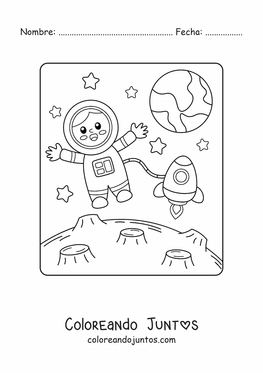 Imagen para colorear de astronauta animado en la Luna