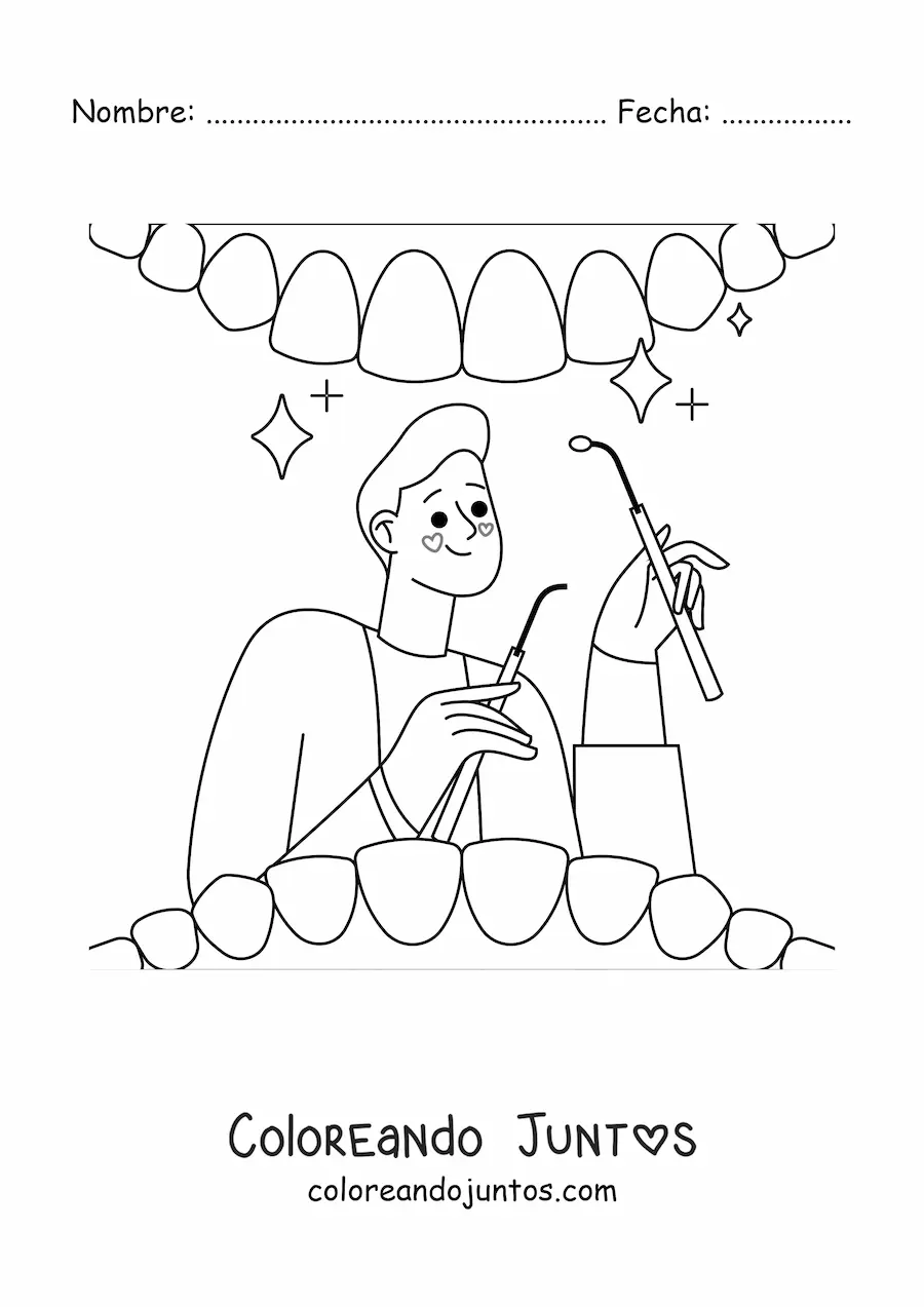 Imagen para colorear de dentista examinando a un paciente