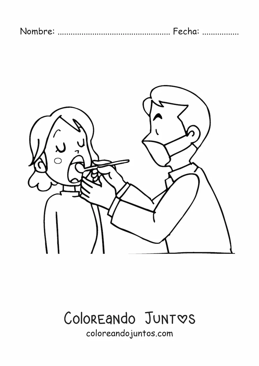 Imagen para colorear de dentista animado y paciente