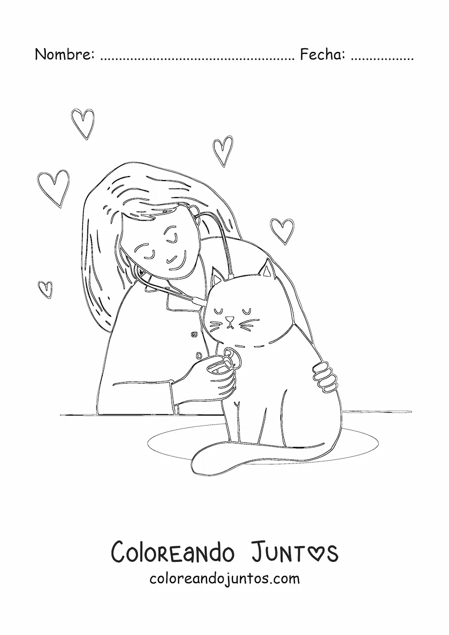 Imagen para colorear de veterinaria examinando a un gato
