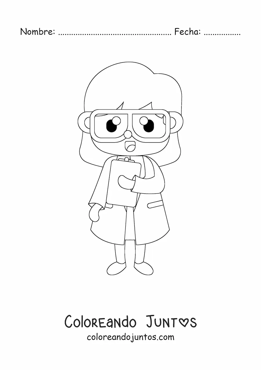 Imagen para colorear de mujer científico kawaii