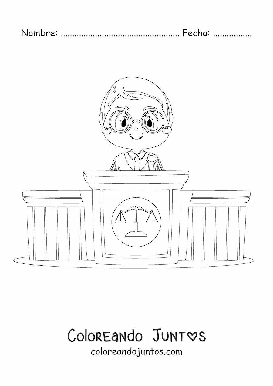 Imagen para colorear de juez kawaii