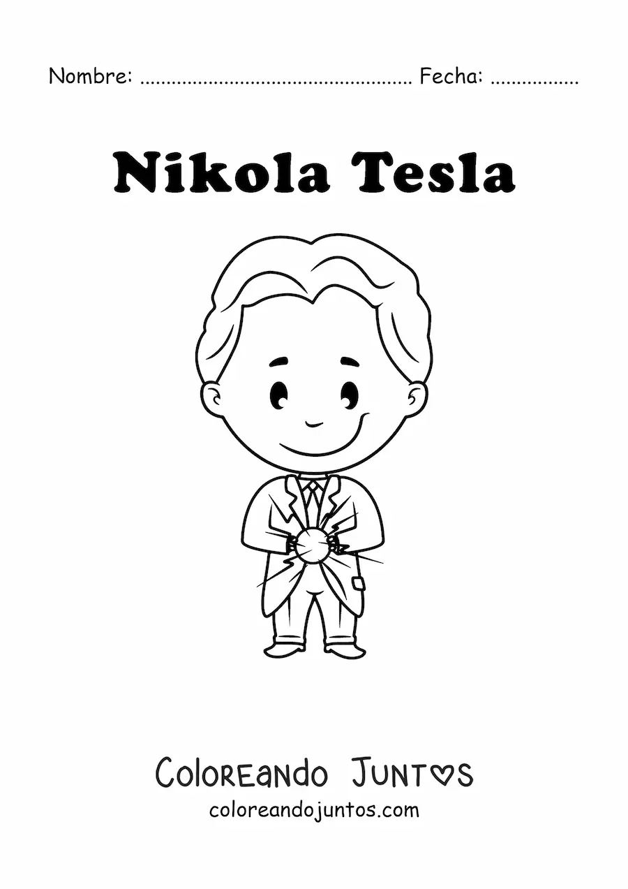 Imagen para colorear de Nikola Tesla kawaii