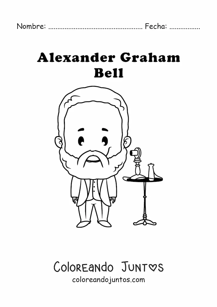 Imagen para colorear de Alexander Graham Bell kawaii