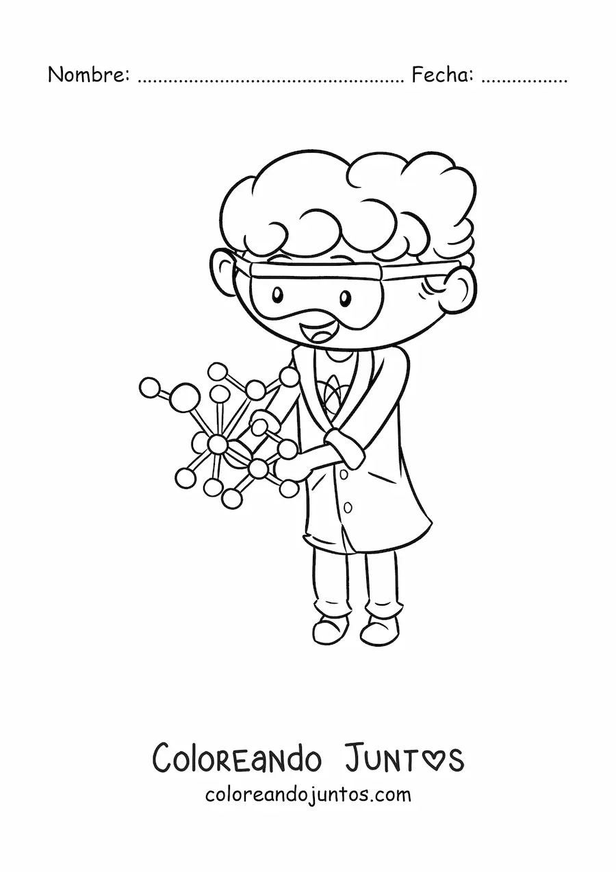 Imagen para colorear de científico kawaii