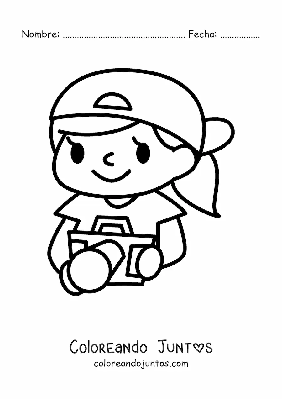 Imagen para colorear de niña kawaii con cámara
