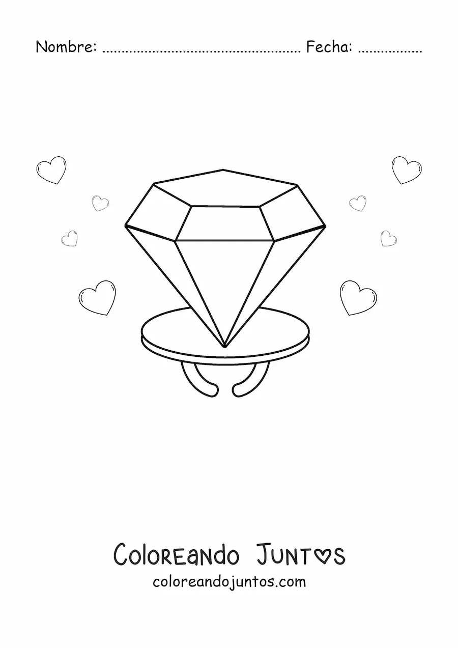 Imagen para colorear de un ring pop con corazones de fondo