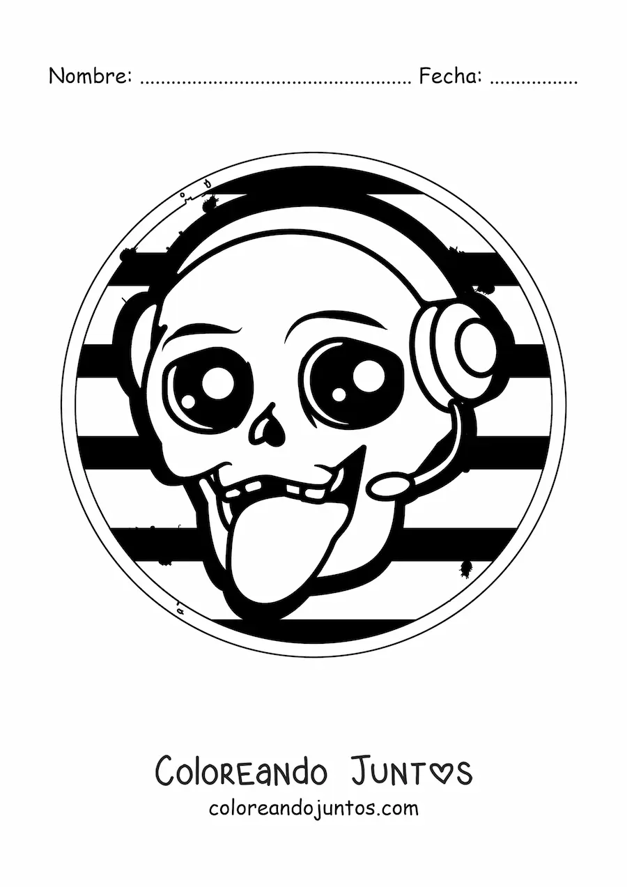 Imagen para colorear de calavera animada escuchando música