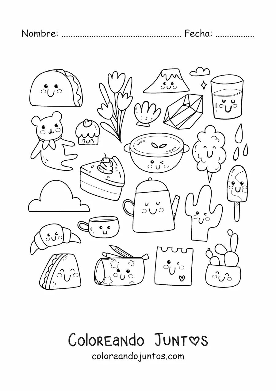 Imagen para colorear de comida y dulces kawaii