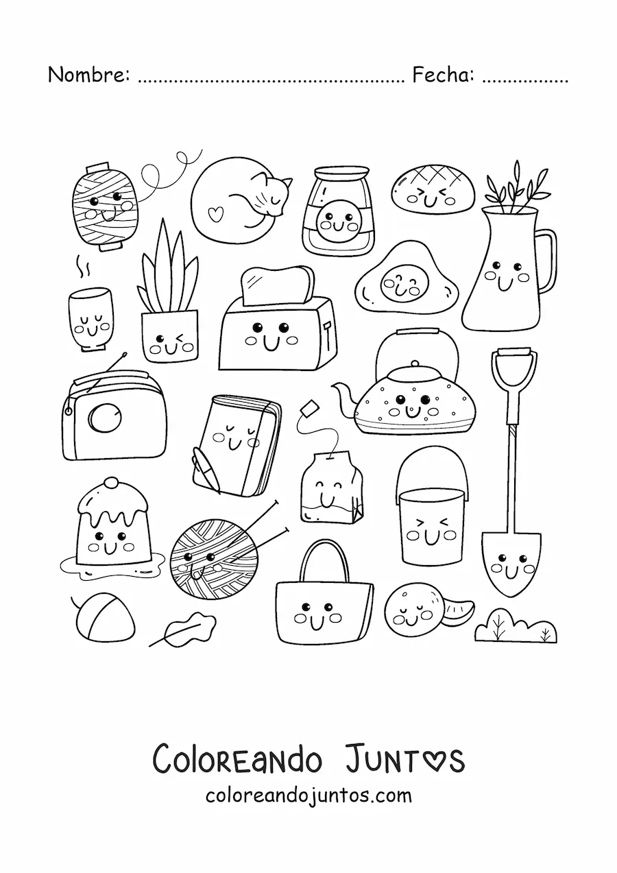 Imagen para colorear de desayuno y cosas del hogar kawaii