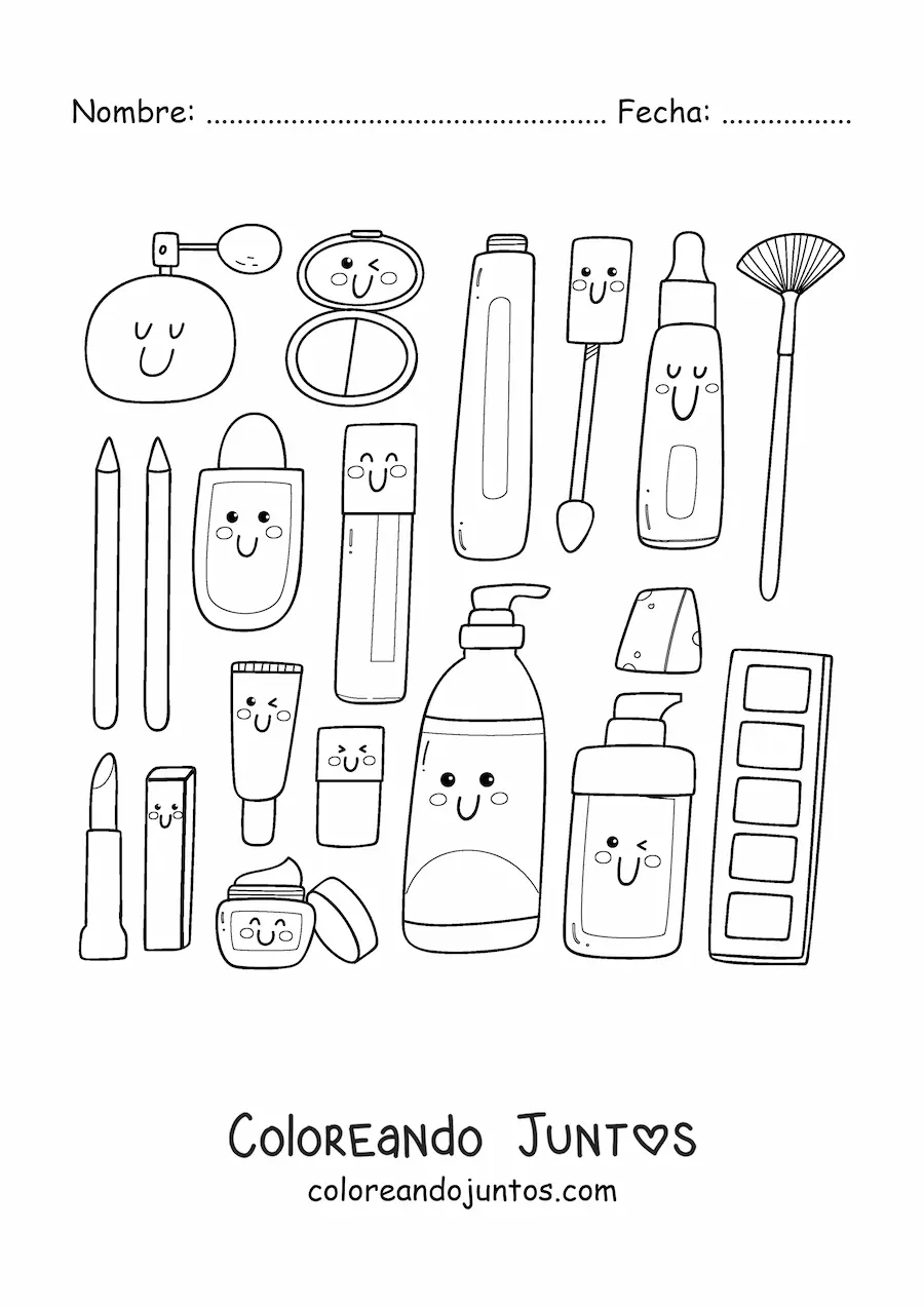 Imagen para colorear de maquillaje kawaii