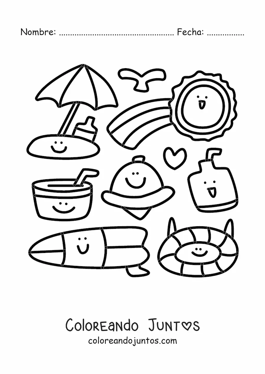 Imagen para colorear de cosas de playa kawaii