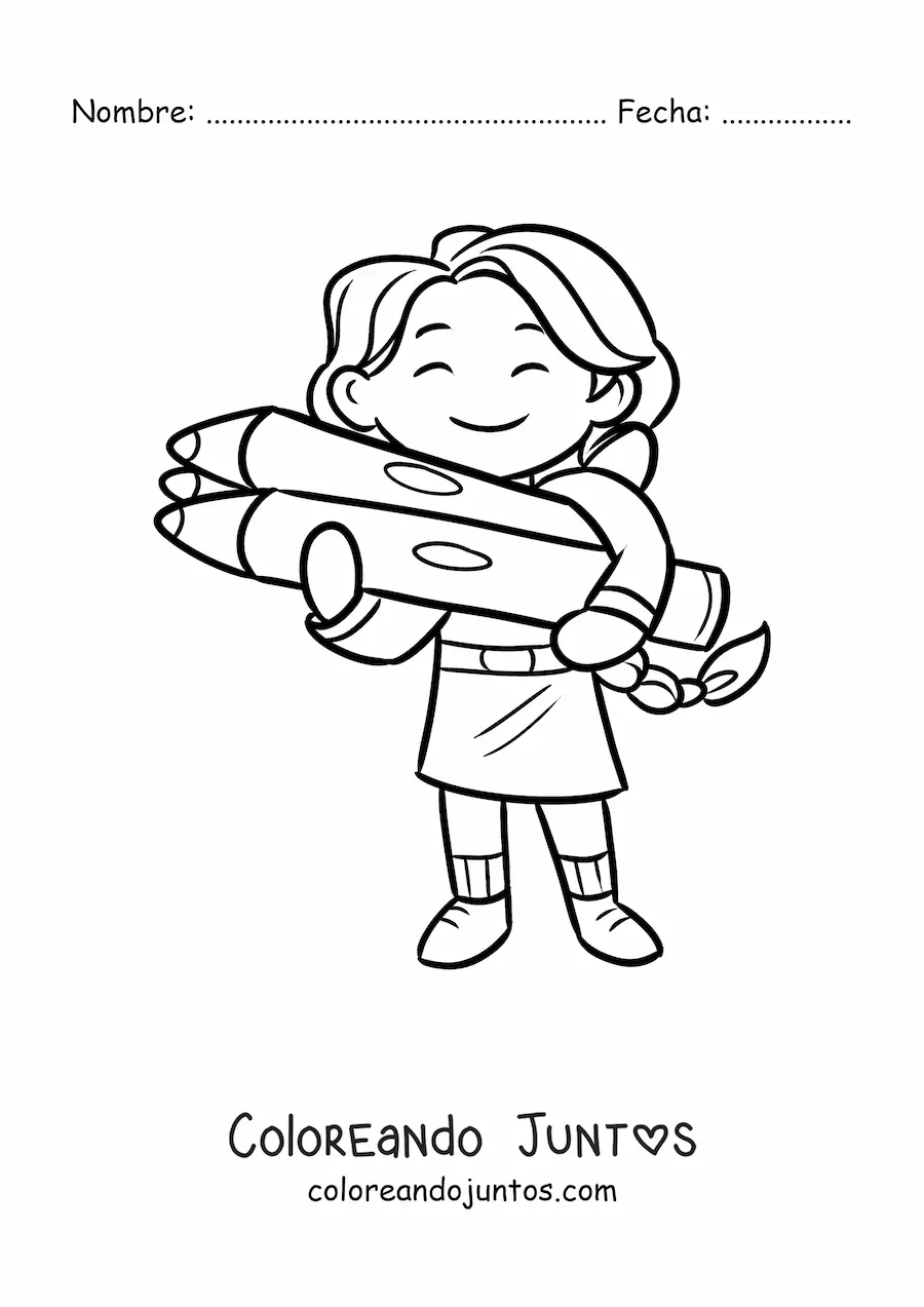 Imagen para colorear de niña kawaii con lápices de colores