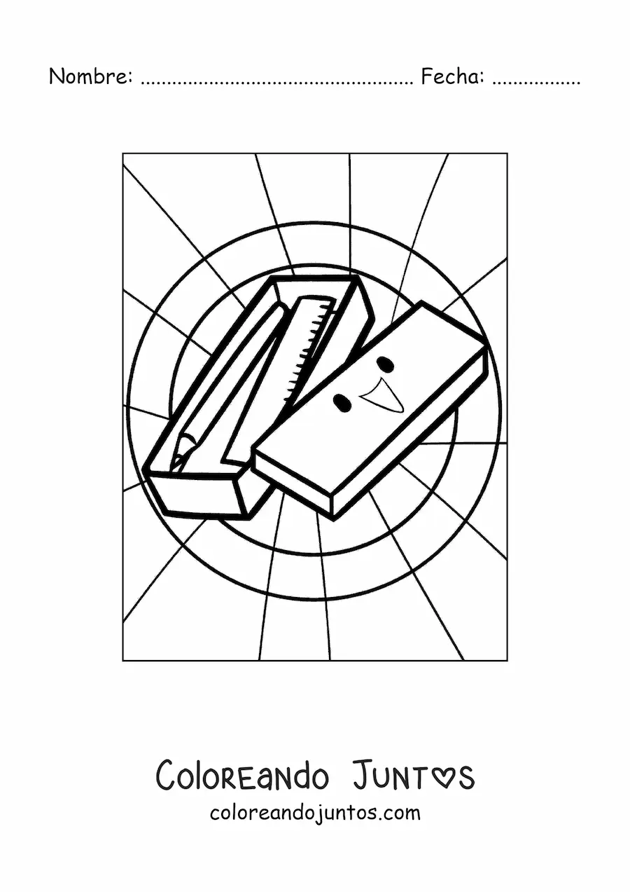Imagen para colorear de útiles escolares kawaii