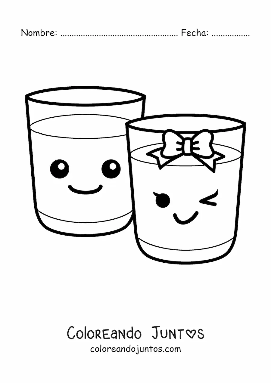 Imagen para colorear de vasos kawaii llenos