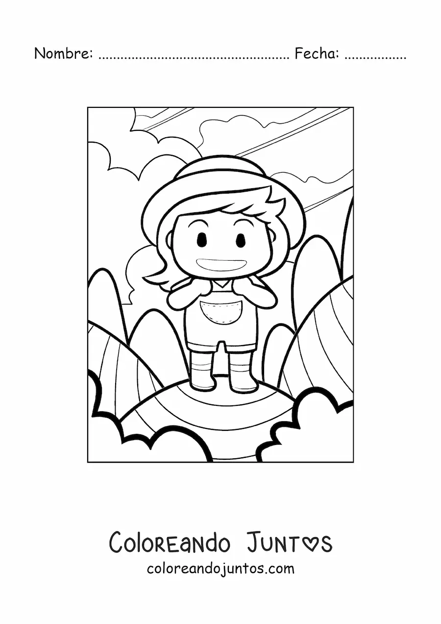 Imagen para colorear de caricatura de granjera kawaii
