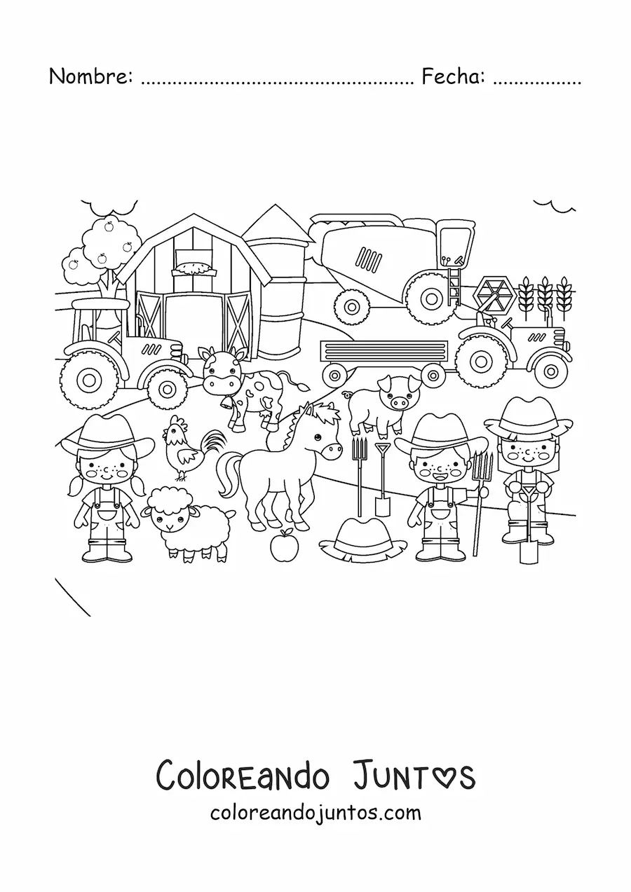 Imagen para colorear de granja kawaii