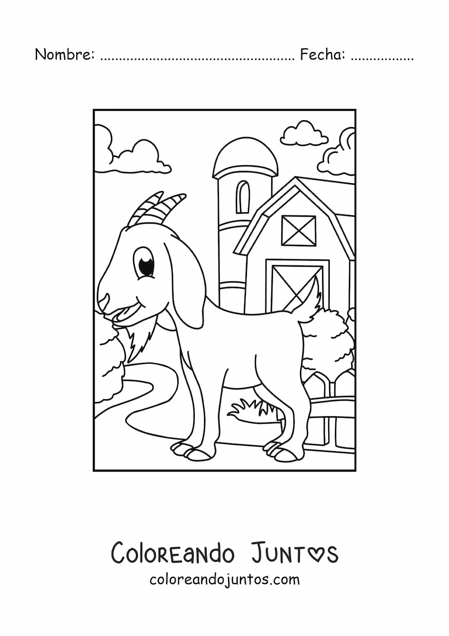 Imagen para colorear de cabra animada en la granja