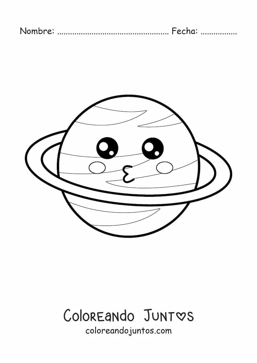 Imagen para colorear de planeta kawaii grande animado