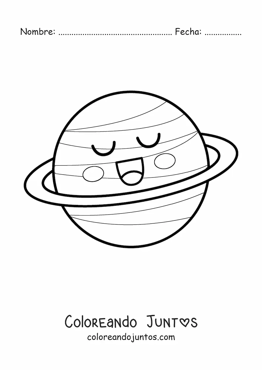 Imagen para colorear de planeta kawaii grande animado sonriendo