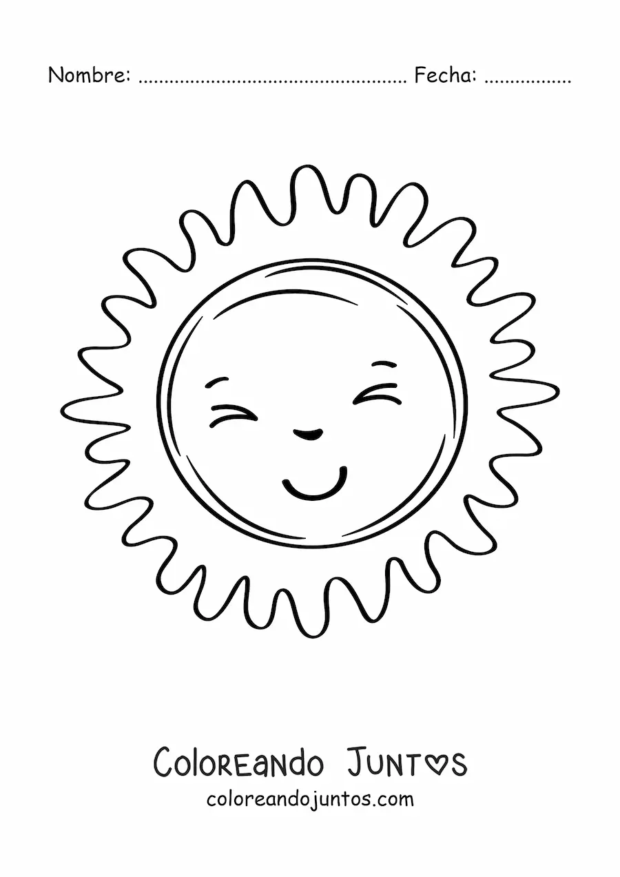Imagen para colorear de Sol kawaii grande animado sonriendo