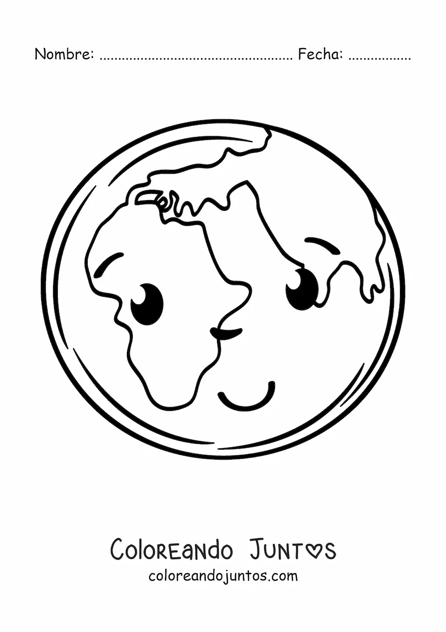 Imagen para colorear de planeta Tierra kawaii animado bonito