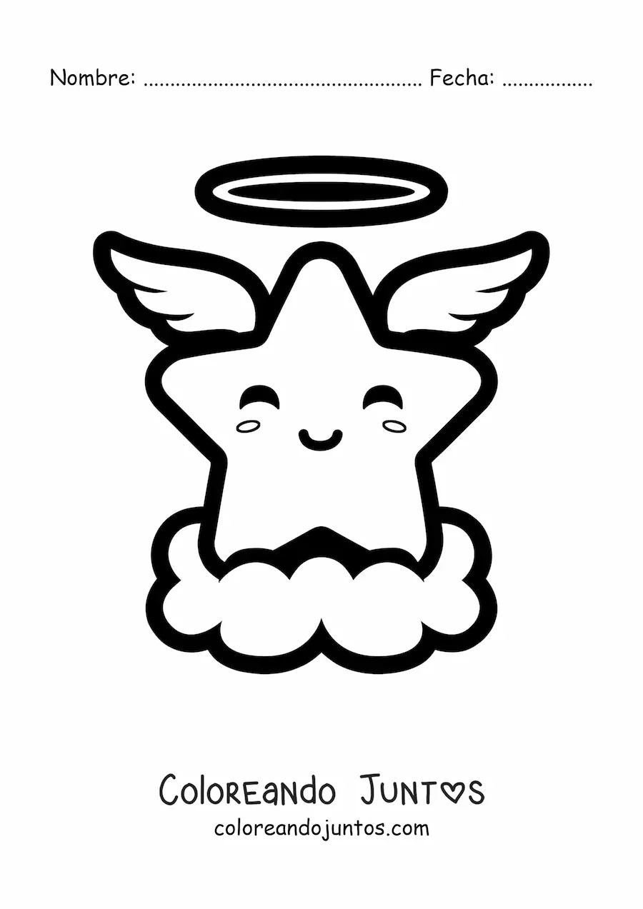 Imagen para colorear de estrella ángel kawaii