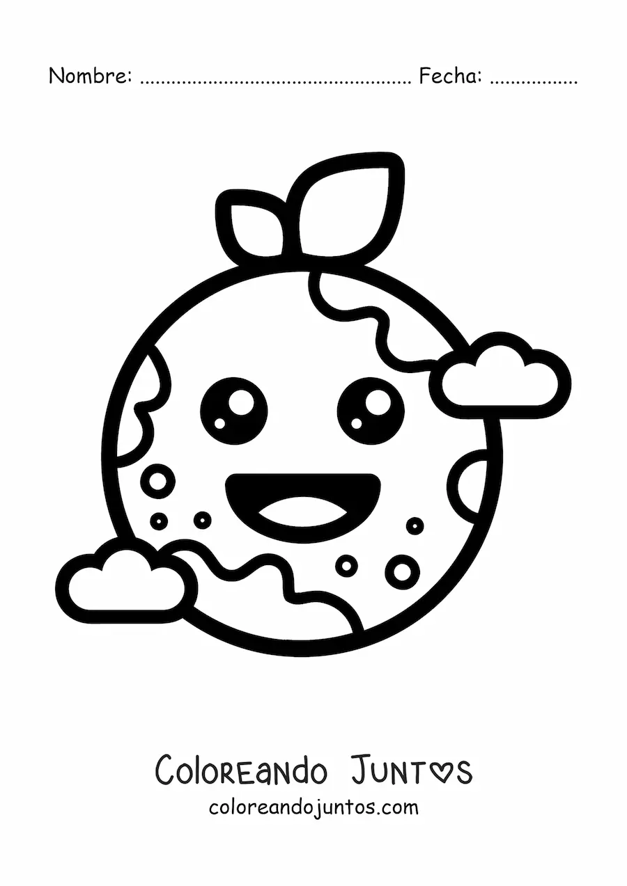 Imagen para colorear de planeta Tierra kawaii