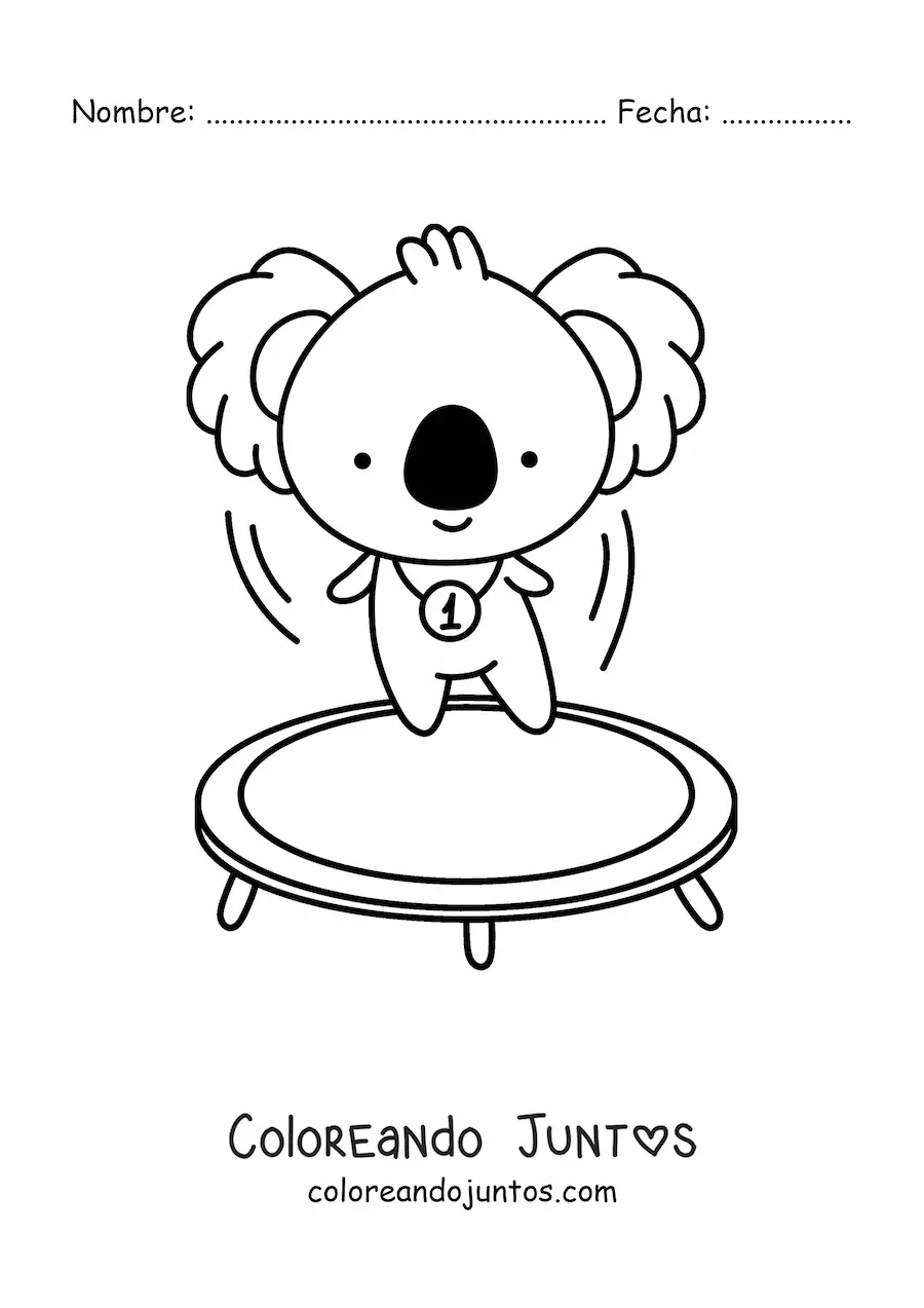 Imagen para colorear de koala kawaii animado saltando en un trampolín