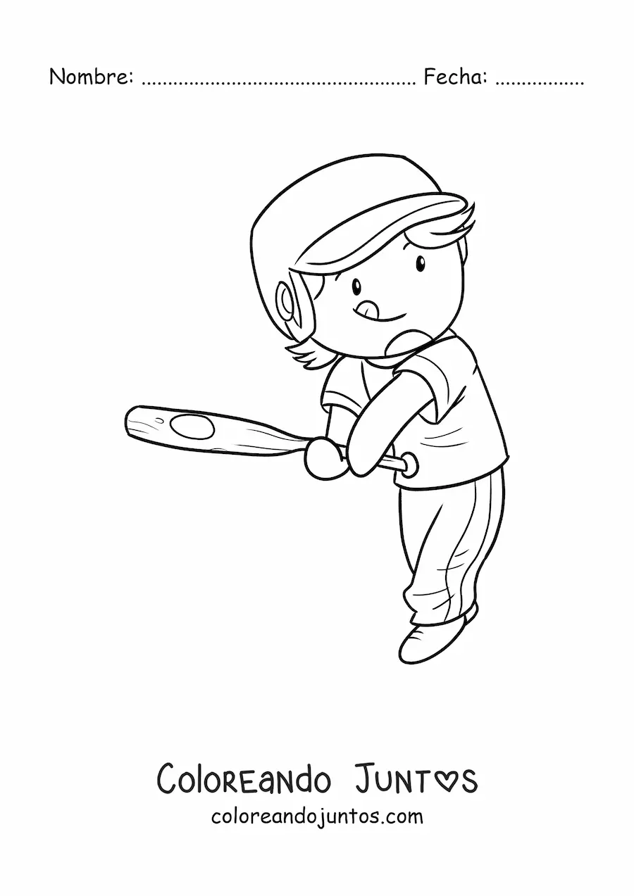 Imagen para colorear de beisbolista kawaii con bate