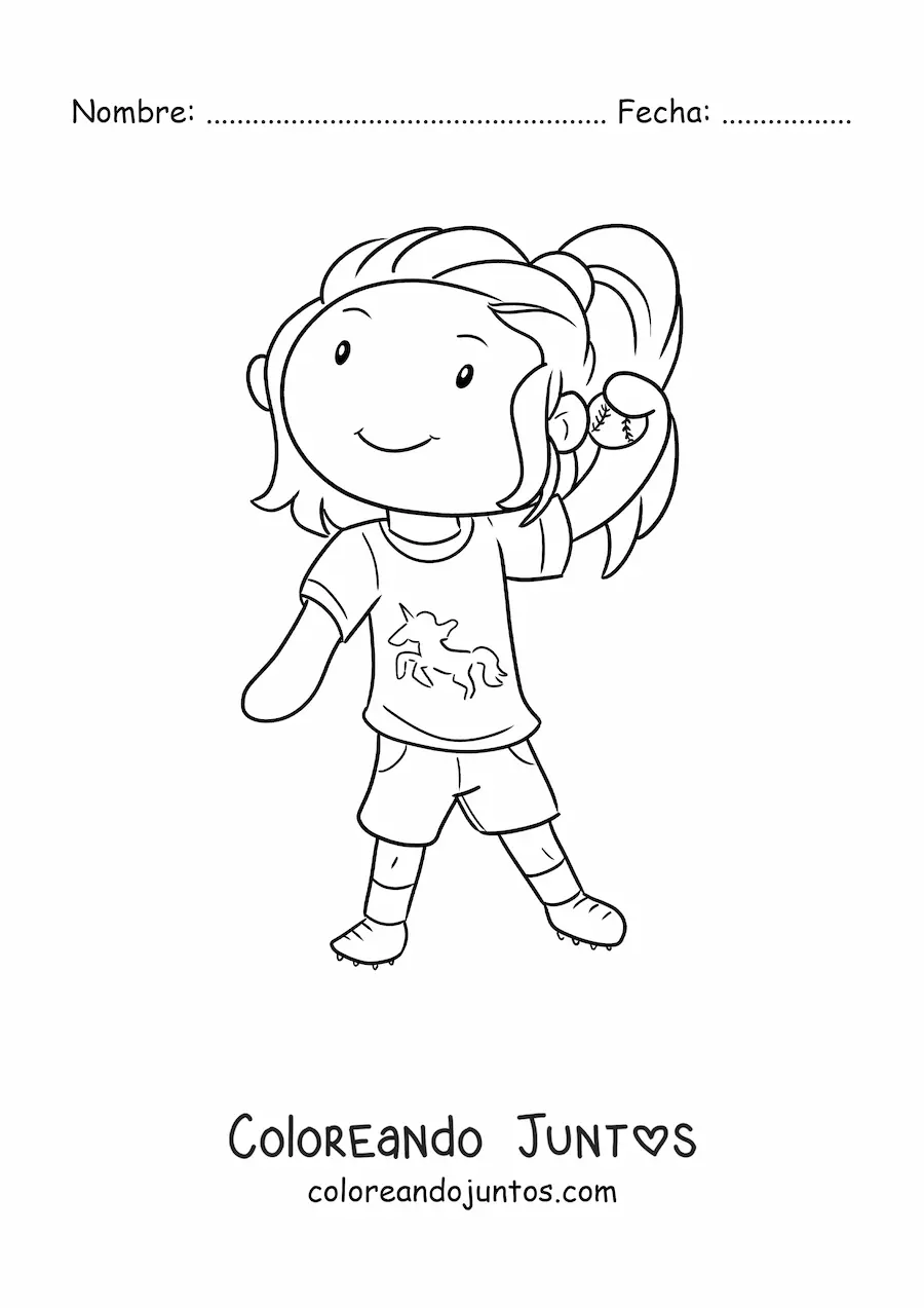 Imagen para colorear de niña jugando béisbol
