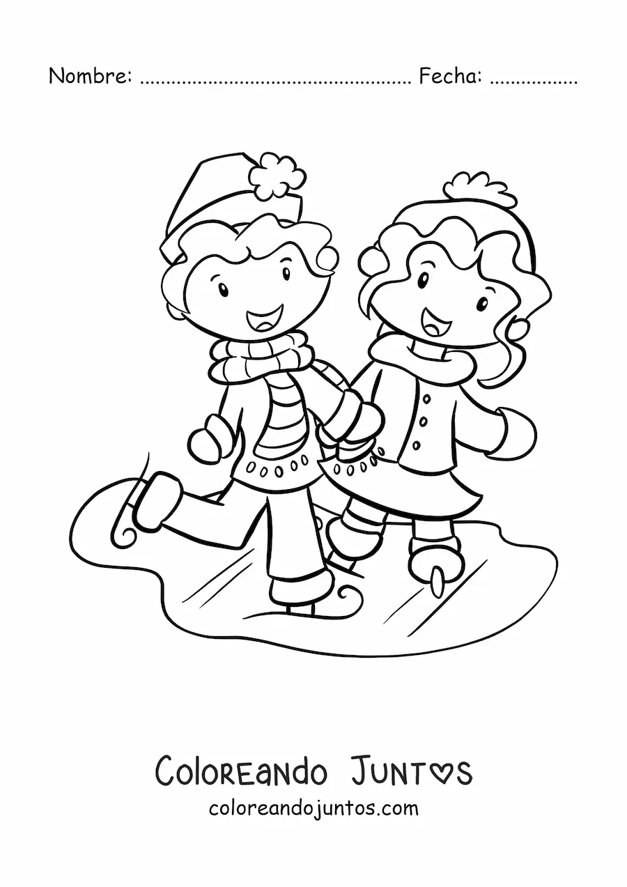 Imagen para colorear de pareja patinando sobre hielo