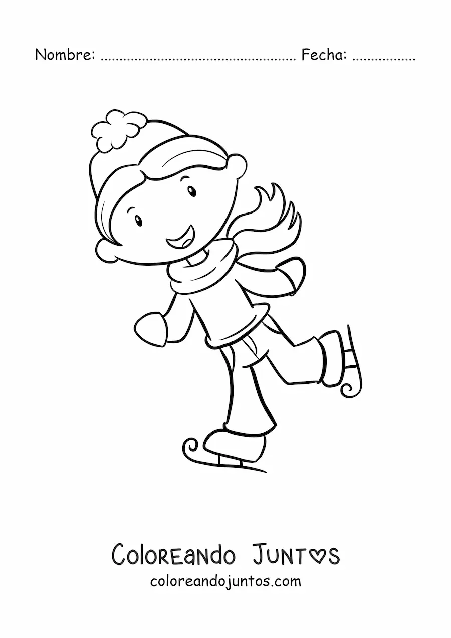 Imagen para colorear de niño patinando sobre hielo