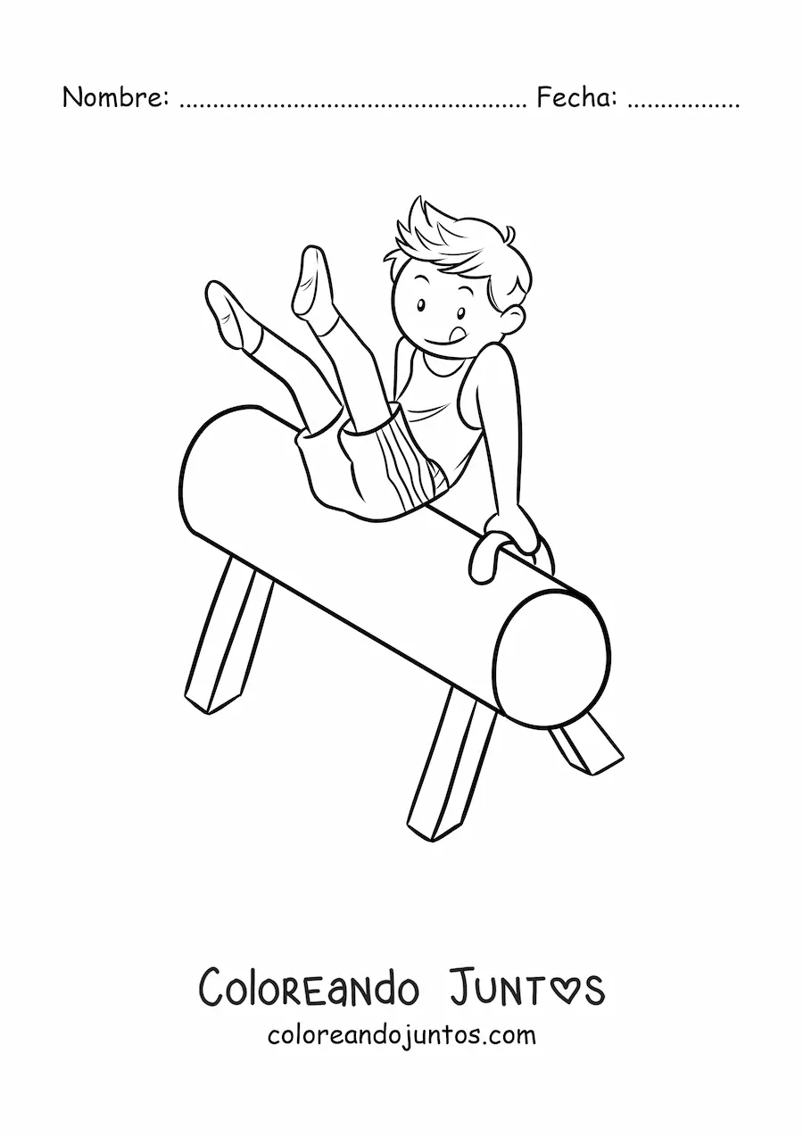 Imagen para colorear de niño gimnasta en el potro