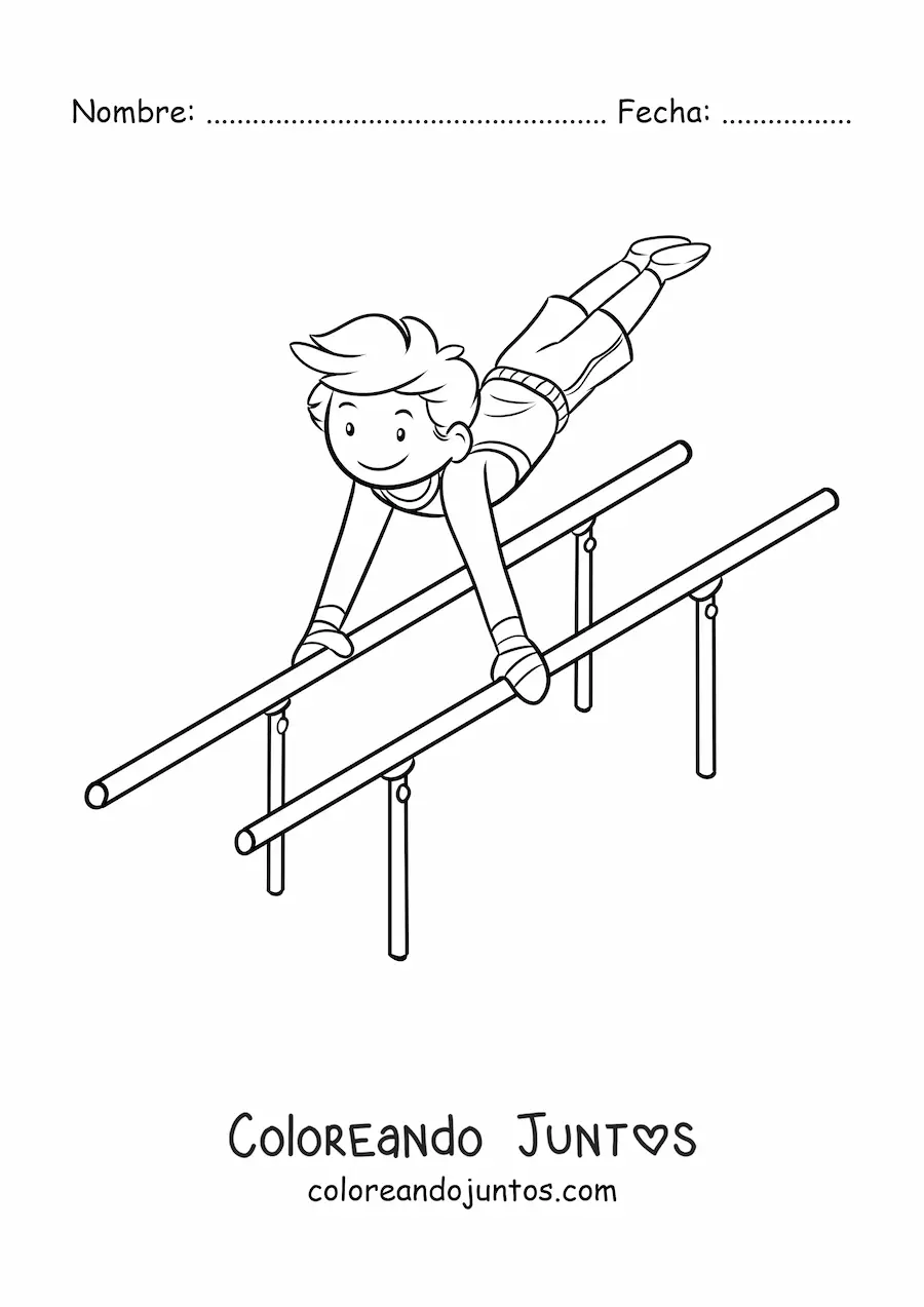 Imagen para colorear de niño gimnasta en las barras paralelas