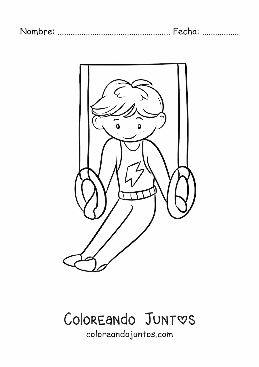 Imagen para colorear de niño gimnasta en las anillas
