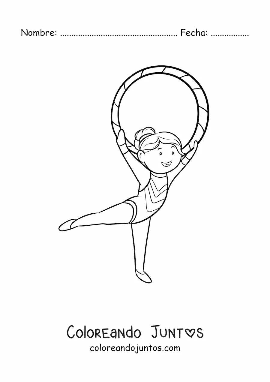 Imagen para colorear de gimnasia rítmica con aro