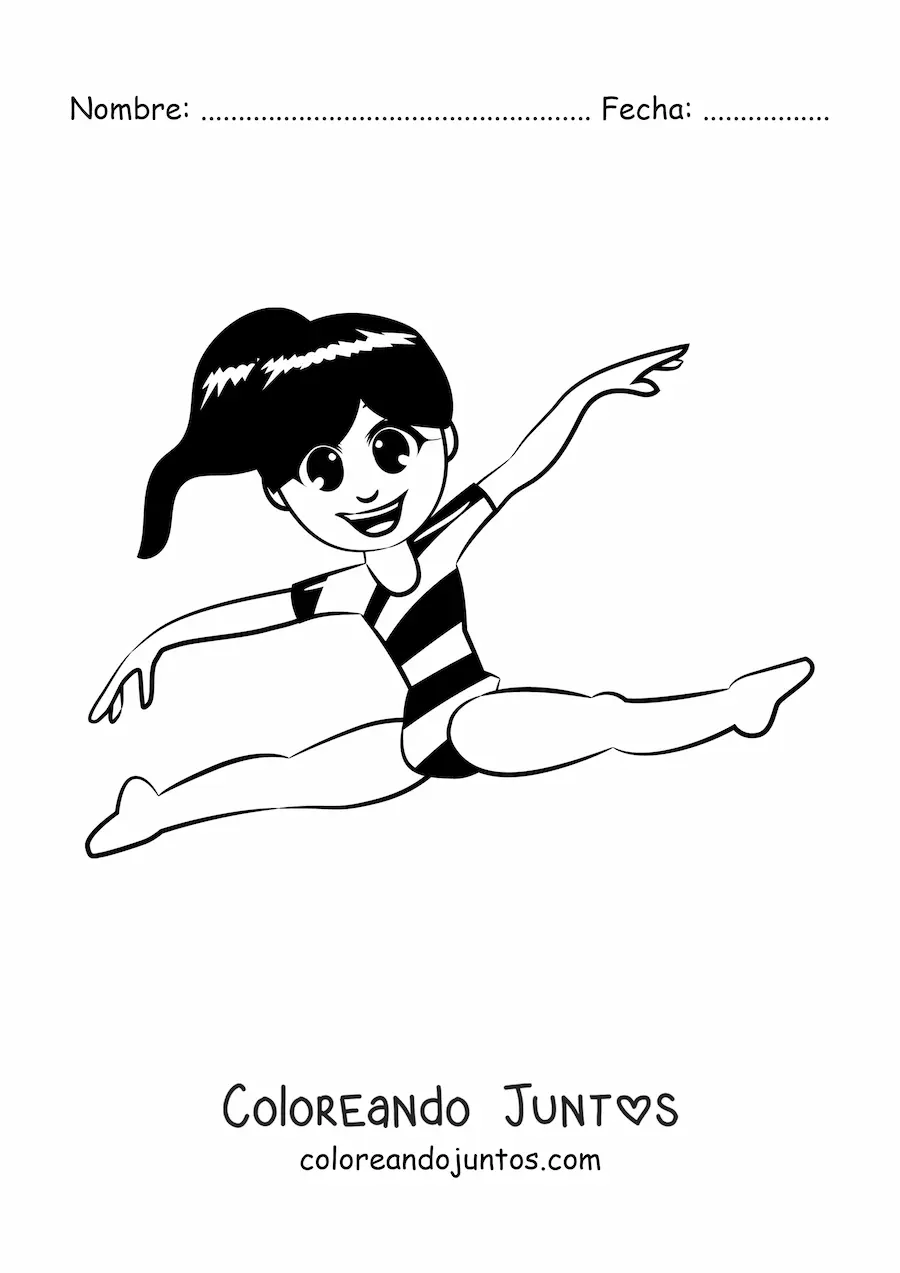 Imagen para colorear de niña haciendo gimnasia fácil