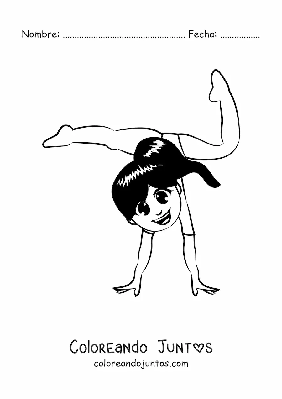 Imagen para colorear de niña tierna haciendo gimnasia rítmica