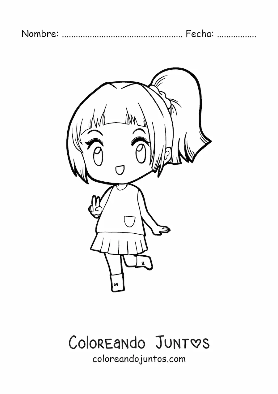 Imagen para colorear de muñeca kawaii chibi con uniforme de falda